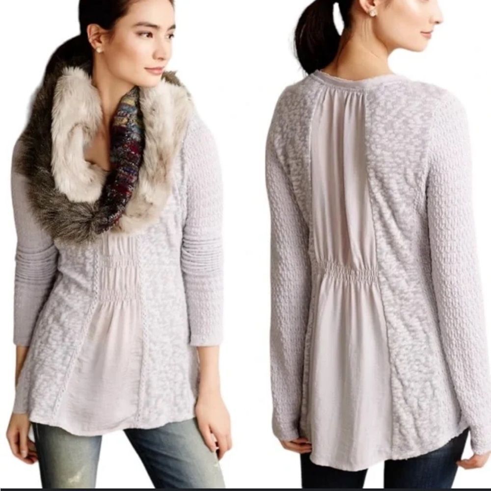 Anthropologie Meadow Rue Arianell Lilac Smocked Sweater Tunic Top - XS